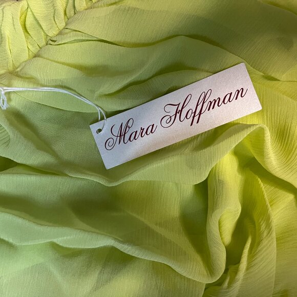 Mara Hoffman Neon Lime One-Shoulder Ruched Chiffon Dress – Size 0, NWT - Picture 6 of 8